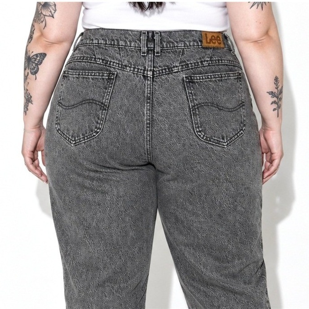 80s Vintage Black Acid Wash Jeans Womens 16 Faded Lee Ankle Denim USA High Waist
